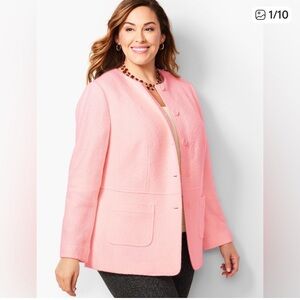 Talbots Boiled Wool Boucle Wool Blend Button Up Plus Size Pink Lady Jacket, 22W